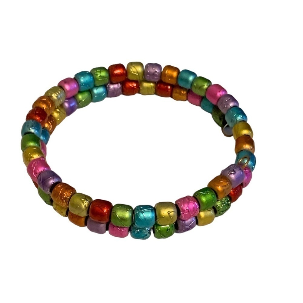Multicolored Beaded Memory Wire Bracelet - Picture 2 of 2